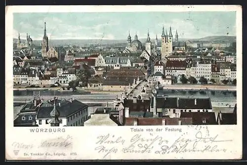 AK Würzburg, Panorama von der Festung aus gesehen