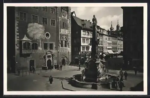 AK Würzburg, Vierröhrenbrunnen mit Domstrasse