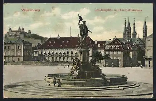 AK Würzburg, Residenzplatz mit Luitpoldbrunnen