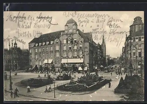 AK Hannover, Aegidientorplatz mit Photographiegeschäft, Hansa-Haus und Strassenbahn