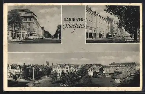 AK Hannover-Kleefeld, Kirchroder Strasse mit Strassenbahn, Scheidestrasse, Kantplatz