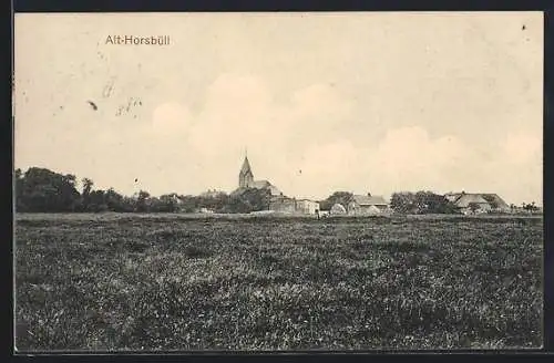 AK Alt-Horsbüll, Ortspartie mit Kirche