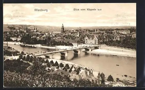 AK Würzburg, Blick auf den Ort vom Käppele aus