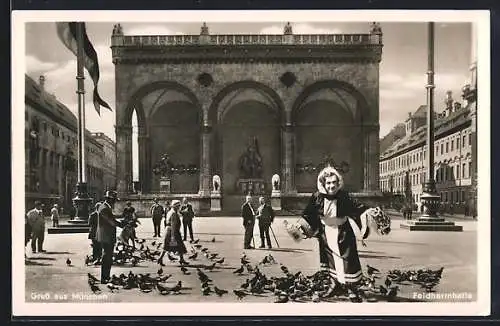 AK München, Münchner Kindl vor der Feldherrnhalle