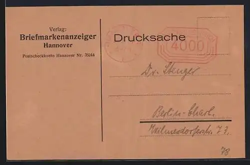 AK Hannover, Verlag: Briefmarkenanzeiger, Michelkatalog 1924