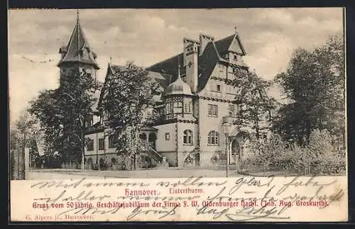 AK Hannover, 50 jähriges Geschäftsjubiläum der Firma F. W. Oldenburger, Listerturm