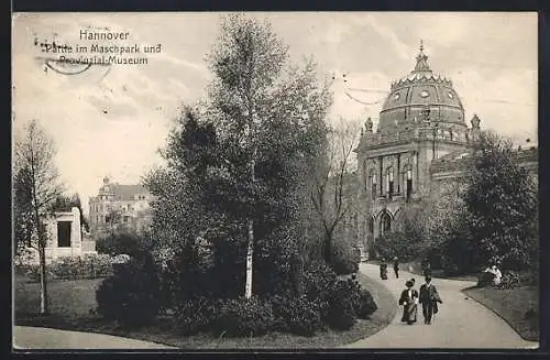 AK Hannover, Partie im Maschpark mit Blick auf Provinzialmuseum