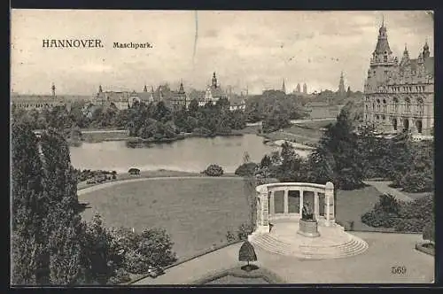 AK Hannover, Maschpark mit Denkmal