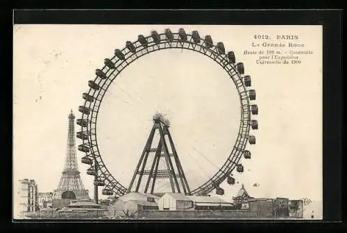 AK Paris, Grande Roue de Paris, Ansicht des Riesenrades mit Eiffelturm