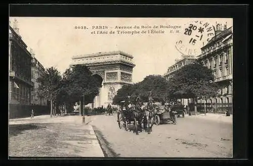 AK Paris, Avenue du Bois de Boulogne et l`Arc de Triomphe de l`Étoile, Triumphbogen