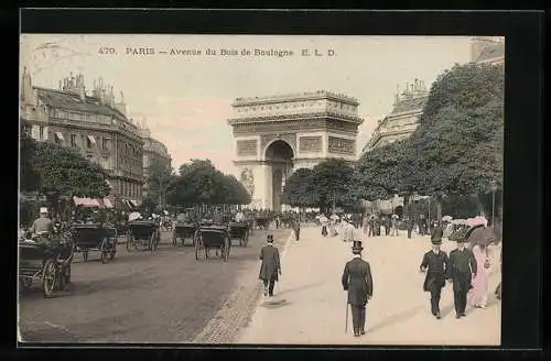 AK Paris, Avenue du Bois de Boulogne et l`Arc de Triomphe, Triumphbogen