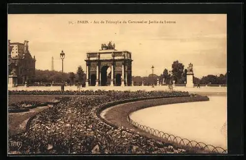 AK Paris, Arc de Triomphe du Carrousel et Jardin du Louvre