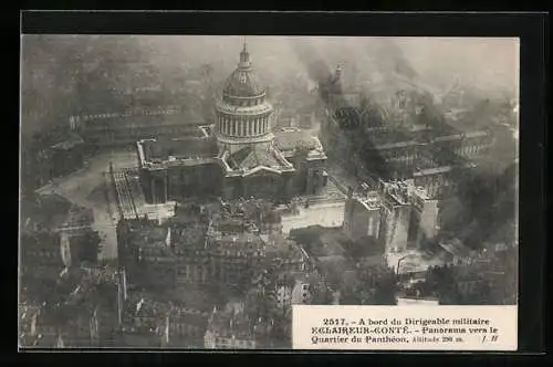 AK Paris, Au bord du Dirigeable militaire, Panorama vers le Quartier du Panthéon