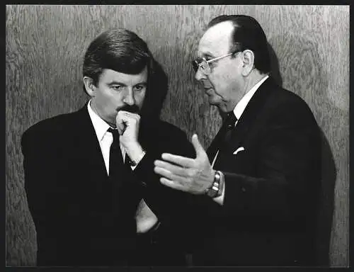 Fotografie WEREK, Bonn, Bildungsminister Jürgen Möllemann und Aussenminister H. D. Genscher, 1989