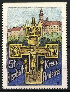 Reklamemarke Andechs, St. Elisabeth Kreuz, Klosteransicht