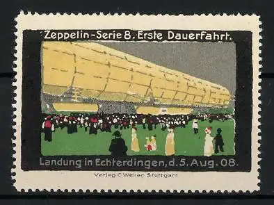 Reklamemarke Echerdingen, Landung des Zeppelins am 5. August 1908, Serie: Erste Dauerfahrt