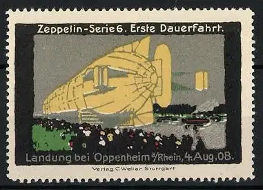 Reklamemarke Oppenheim, Zeppelinlandung am 4. August 1908, Serie: Erste Dauerfahrt