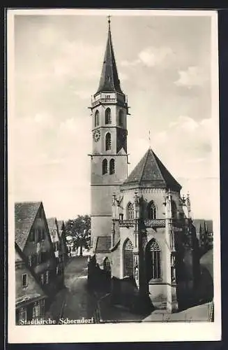 AK Schorndorf / Württ., Strassenpartie mit Stadtkirche