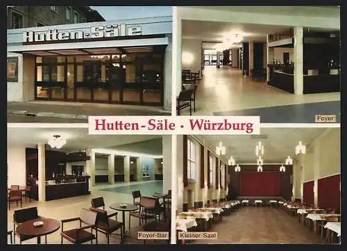 AK Würzburg, Gasthaus Hutten-Säle, Foyer, Foyer-Bar und Kleiner Saal, Virchowstrasse 2-4