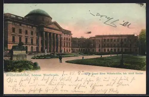 AK Wilhelmshöhe, Westfacade vom Schloss und Grand Hotel