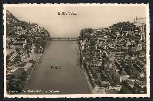 AK Konstanz, Rheinabfluss vom Bodensee mit Ort