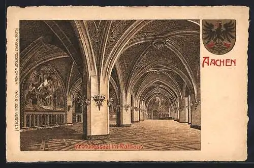 Lithographie Aachen, Krönungssaal im Rathaus, Wappen