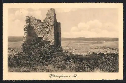 AK Hildburghausen i. Th., Blick von der Ruine auf die Stadt im Tal