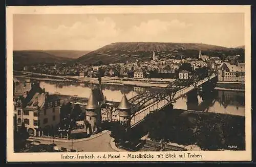 AK Traben-Trarbach, Moselbrücke mit Blick auf Traben