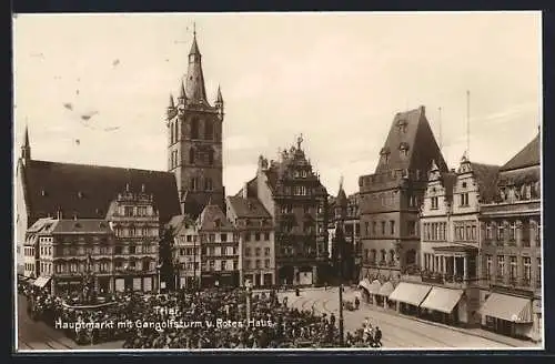 AK Trier, Hautpmarkt mit Gangolfsturm und Rotes Haus