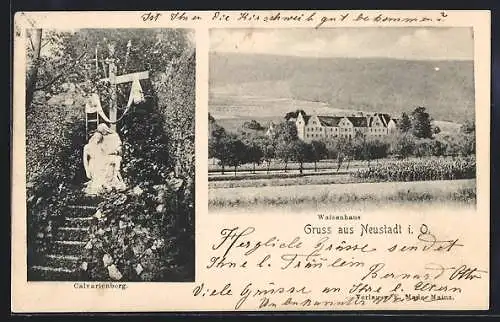 AK Neustadt / Odenwald, Blick zum Waisenhaus, Calvarienberg