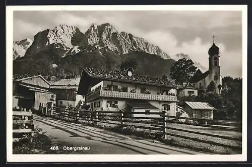 AK Obergrainau, Strassenpartie mit Häusern