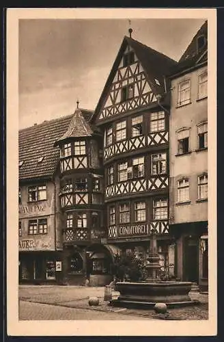 AK Wertheim / Main, Conditorei am Marktplatz mit Brunnen