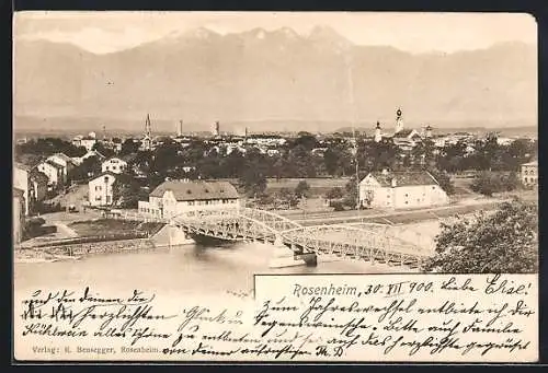 AK Rosenheim / Bayern, Teilansicht mit Brücke