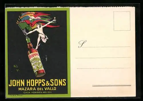 Künstler-AK sign.Bazzi: Mazara del Vallo, John Hopps & Sons, Flaggen in der Flasche, Reklame