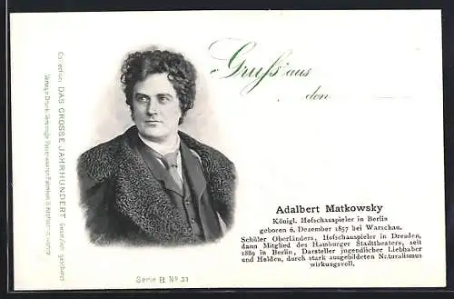 AK Bildnis des königl. Hofschauspielers Adalbert Matkowsky