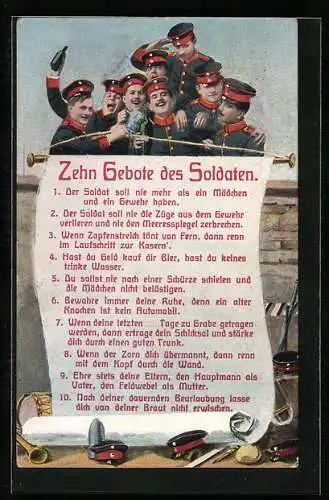 AK Zehn Gebote des Soldaten, Singende Soldaten mit Bierkrug