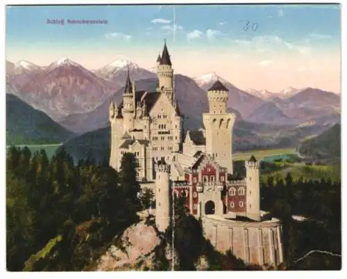 Klapp-AK Neuschwanstein, Das Schloss im Bergpanorama