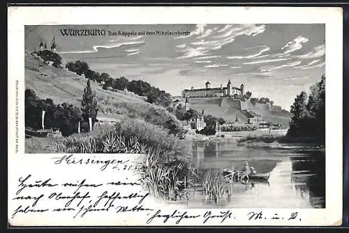 Lithographie Würzburg, das Käppele auf dem Nicolausberg