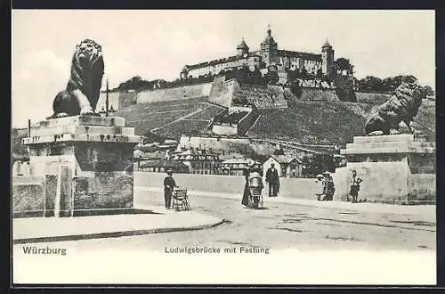 AK Würzburg, Ludwigsbrücke mit Festung