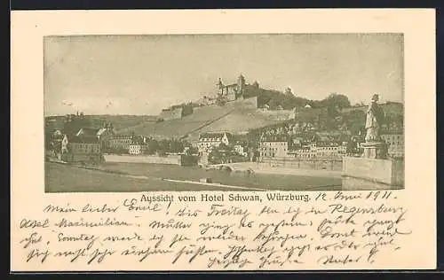 AK Würzburg, Aussicht vom Hotel Schwan auf den Ort