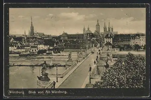 AK Würzburg, Blick von Alt-Würzburg mit Brücke