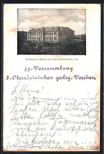 AK Freiburg i. Br., 35. Versammlung des Oberrheinischen geolog. Verins, Geologisches Institut der Universität