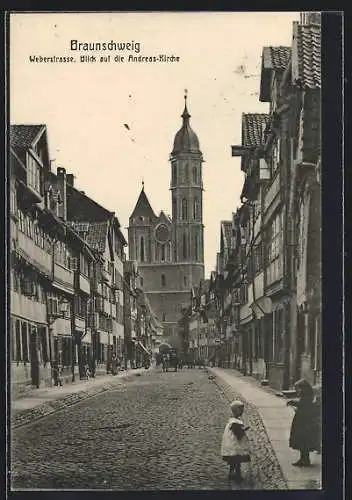 AK Braunschweig, Weberstrasse mit Blick auf die Andreas-Kirche