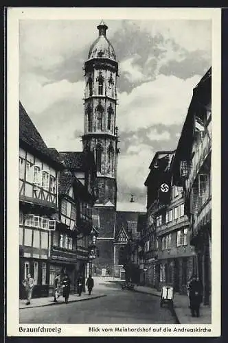 AK Braunschweig,  am Meinhardshof, Blick zur Andreaskirche