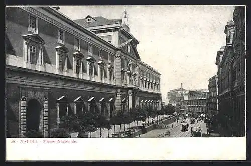 AK Napoli, Museo Nazionale, Strassenbahn