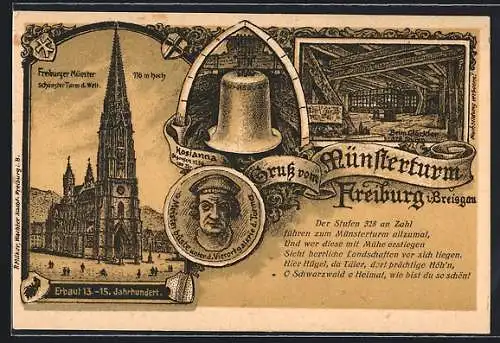 Künstler-AK Freiburg i. Breisgau, Freiburger Münster und Hosianna-Glocke