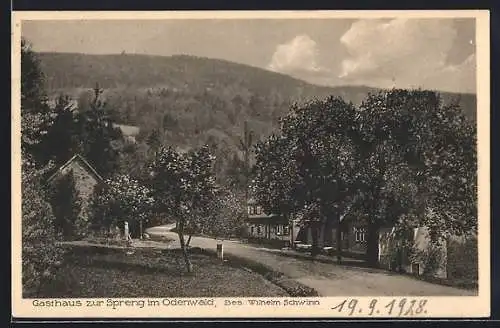 AK Spreng /Odenwald, Blick aufs Gasthaus zur Spreng, Bes. Wilhelm Schwinn