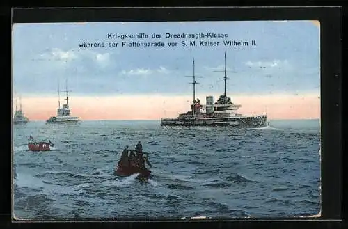 AK Kriegsschiff der Dreadnought-Klasse während der Flottenparade vor SM Kaiser Wilhelm II.