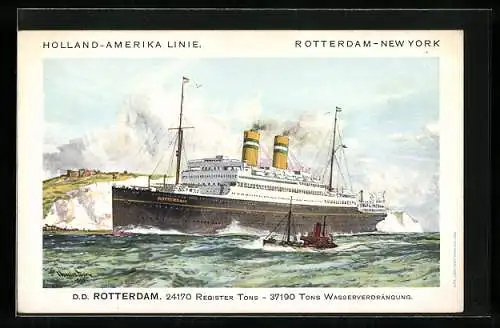 Künstler-AK Passagierschiff DD Rotterdam der Holland-Amerika Linie