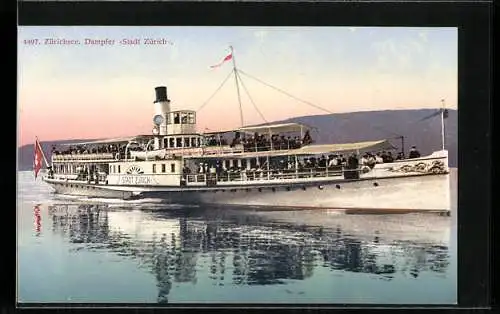 AK Dampfer Stadt Zürich auf dem spiegelglatten Zürichsee